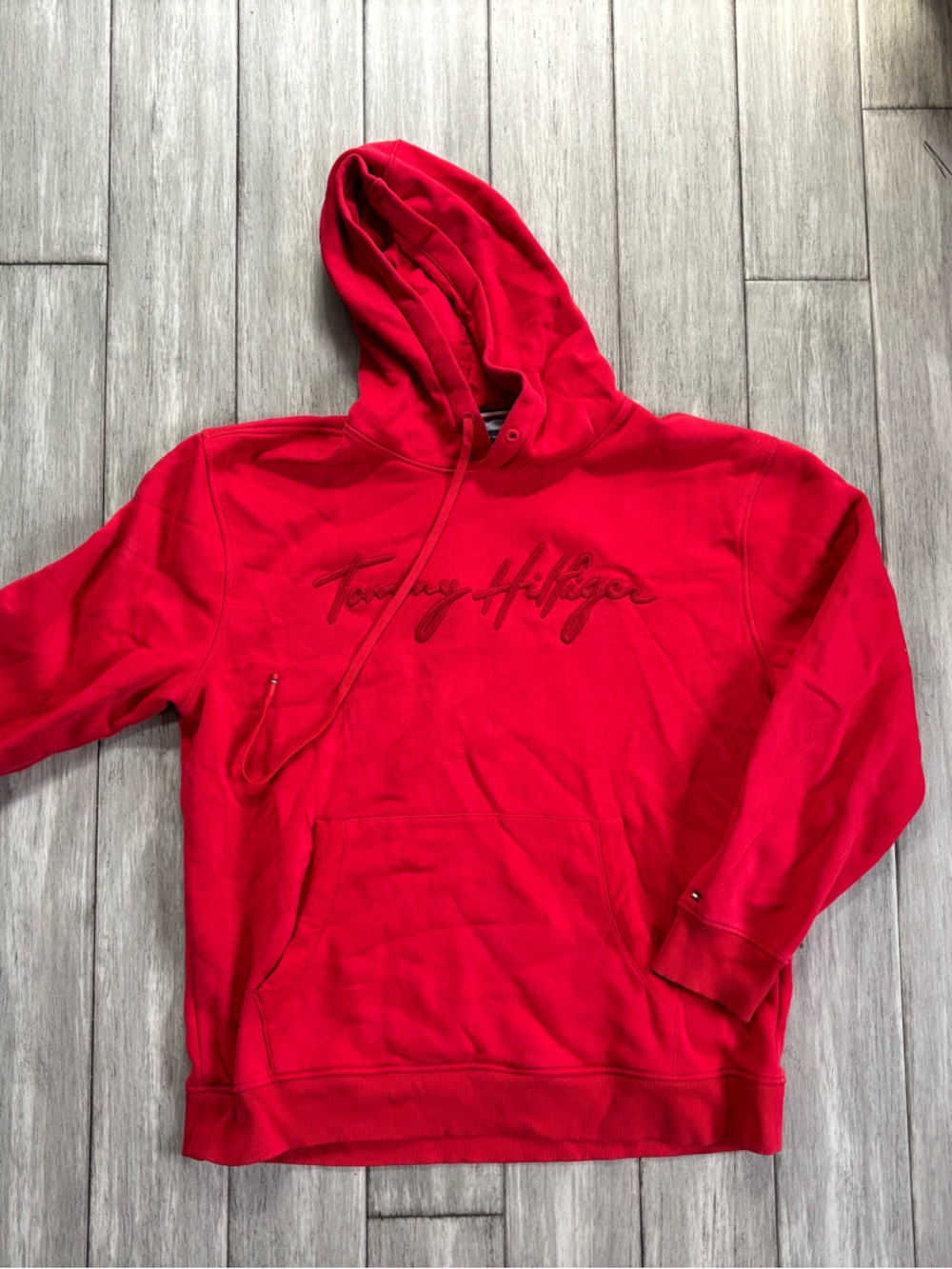 Tommy Hilfiger Bright Red Hoodie with Subtle Logo Trim